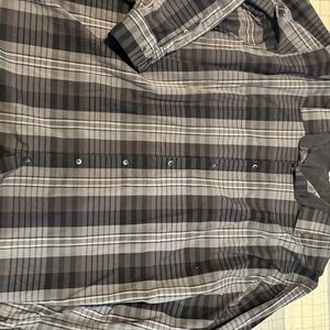 Men's Plaid Button-Up Shirt - Black and Gray
